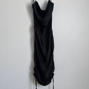 Size M thin strap cowl neck ruched tie sides satin dress